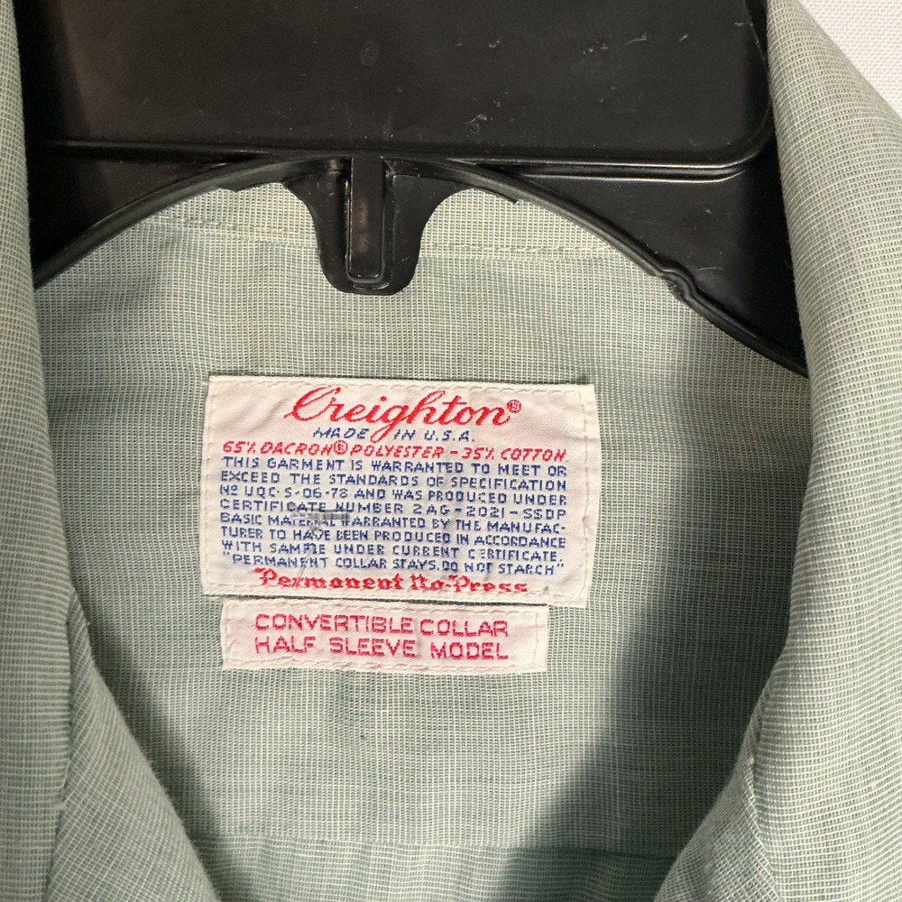 Creighton Vintage‎ Mens Sage Green Short Sleeve Utility Shirt  Made in USA - Picture 6 of 10